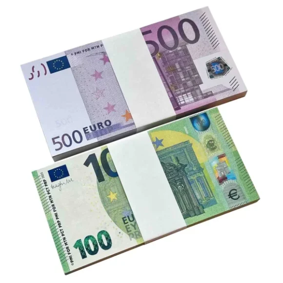€100|€500 prop euro banknote stacks – realistic fake currency